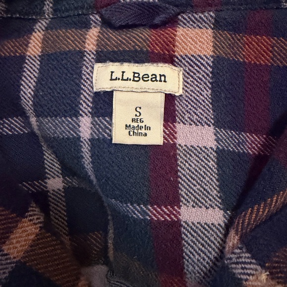 L.L. Bean Organic Cotton Plaid Flannel Shirt Small Women’s Blue Green purple EUC - Picture 8 of 13